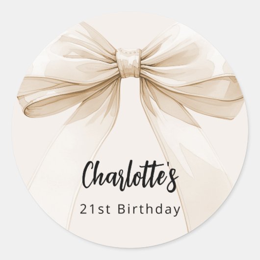 Sticker Rond Anniversaire de crème beige bow (Devant)