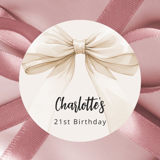 Sticker Rond Anniversaire de crème beige bow