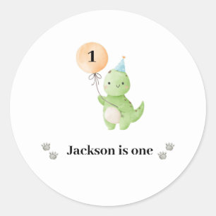 Sticker Rond Anniversaire de Cute Dinosaur
