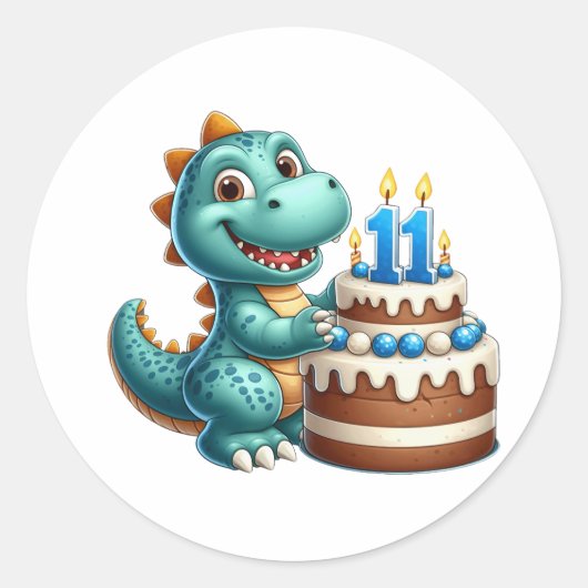 Sticker Rond Anniversaire de Dino 11 ans (Devant)