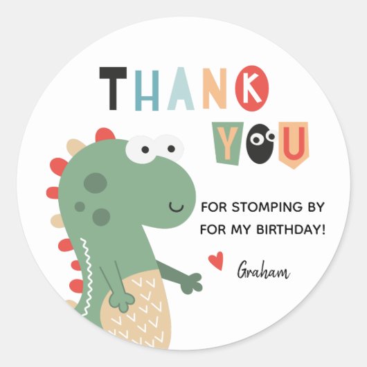 Sticker Rond Anniversaire de Dinosaur Merci (Devant)
