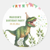 Sticker Rond Anniversaire de dinosaure (Devant)