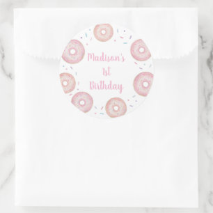 Sticker Rond Anniversaire de Donut Pastel Rose