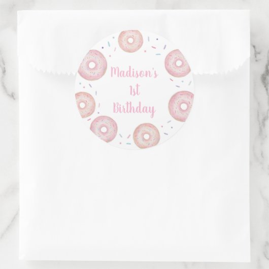 Sticker Rond Anniversaire de Donut Pastel Rose (Sac)