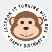 Sticker Rond Anniversaire de enfant animal Wild Monkey Jungle S (Devant)
