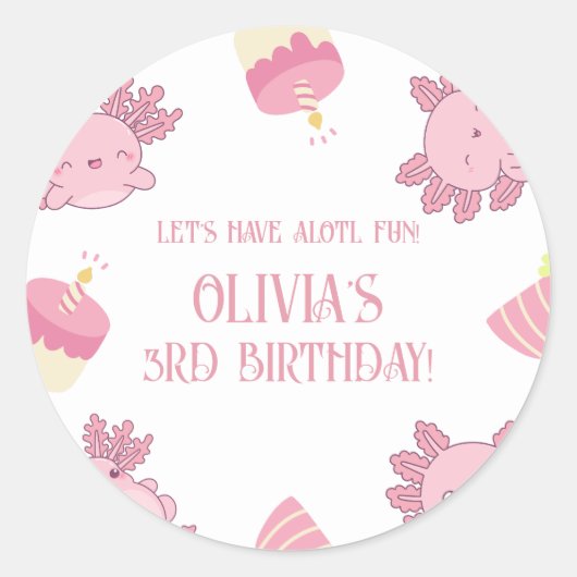Sticker Rond Anniversaire de enfant Axolotl rose (Devant)