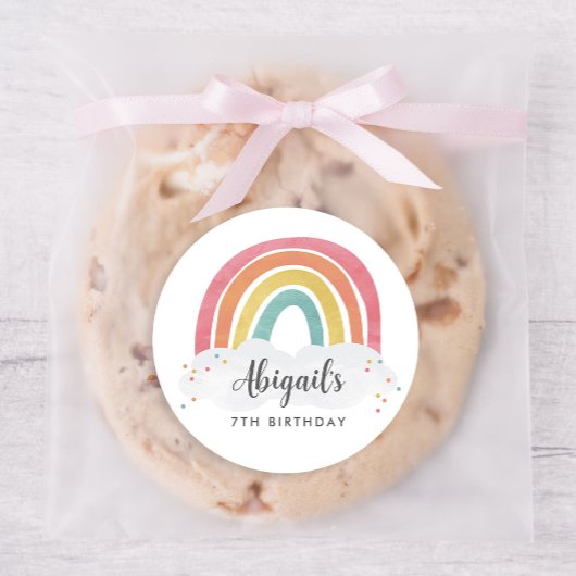 Sticker Rond Anniversaire de enfant de calligraphie arc-en-ciel