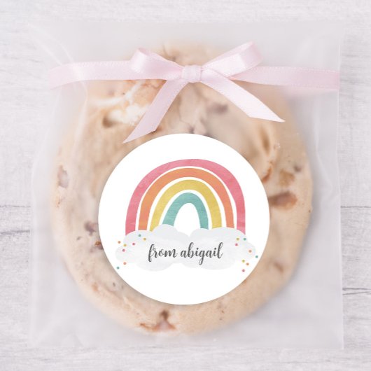 Sticker Rond Anniversaire de enfant de calligraphie arc-en-ciel