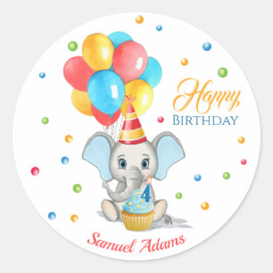 Sticker Rond Anniversaire de enfant de dessin coloré d'éléphant