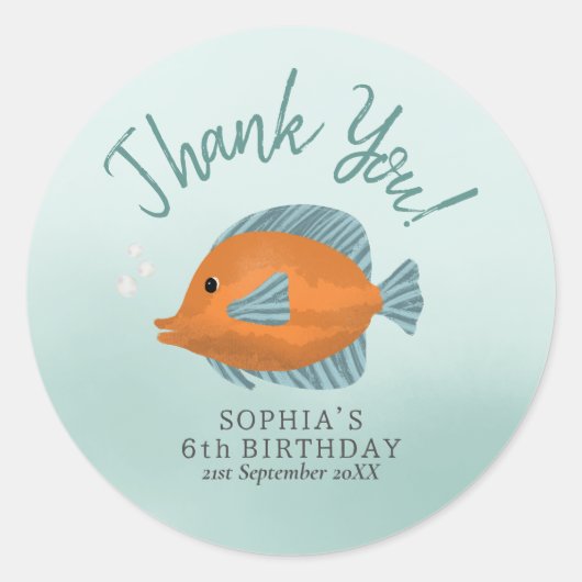 Sticker Rond Anniversaire de enfant de Merci de poisson mignon (Devant)