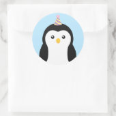 Sticker Rond Anniversaire de enfant de pingouin mignon (Sac)