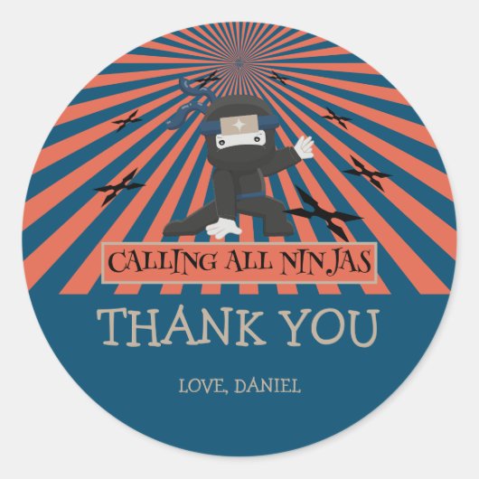 Sticker Rond Anniversaire de enfant guerrier du Cute Ninja (Devant)