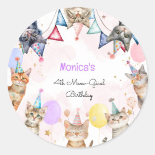 Sticker Rond Anniversaire de enfant mémiogique des chats de fêt
