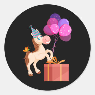 Sticker Rond Anniversaire de enfant Party Cute Animal Horse Lov