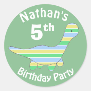 Sticker Rond Anniversaire de enfant personnalisé vert Dinosaur