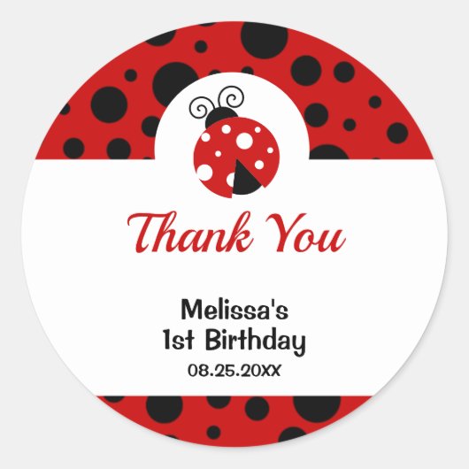 Sticker Rond Anniversaire de enfant Pois rouge Ladybug (Devant)