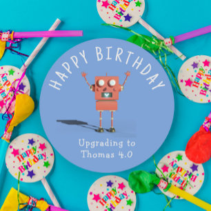 Sticker Rond Anniversaire de enfant robot Red 3D