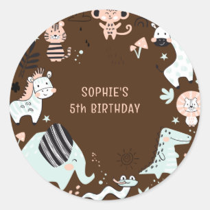 Sticker Rond Anniversaire de enfant sauvage d'animaux de safari