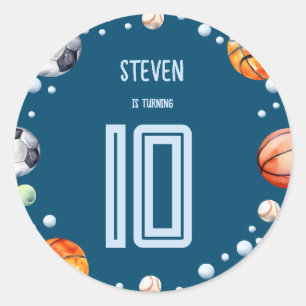 Sticker Rond Anniversaire de enfant sportif de balle