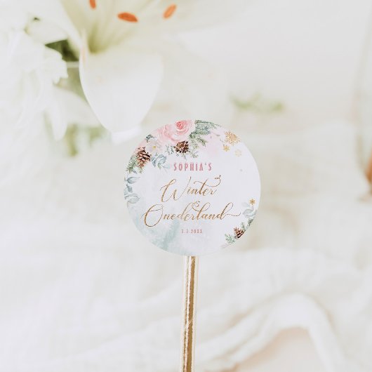 Sticker Rond Anniversaire de fille de l'hiver rose vif