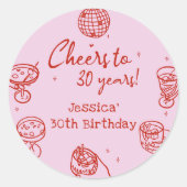 Sticker Rond Anniversaire de funky cocktail dessiné à la main r (Devant)