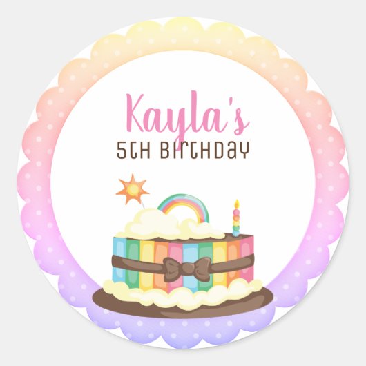 Sticker Rond Anniversaire de gâteau d'arc-en-ciel (Devant)