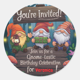Sticker Rond Anniversaire de Gnome Whimsical, Soirée Forestière