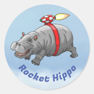 Sticker Rond Anniversaire de Hippo Fusée
