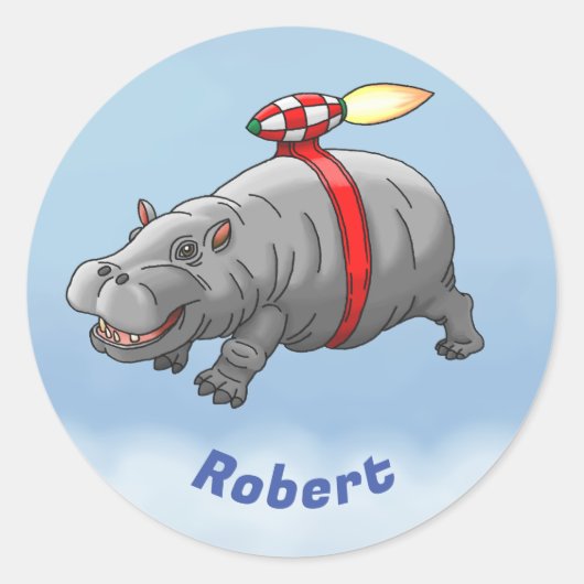 Sticker Rond Anniversaire de Hippo Fusée (Devant)