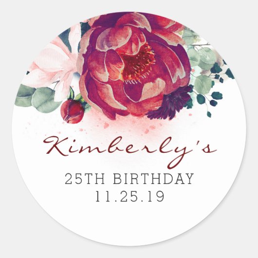 Sticker Rond Anniversaire de la Bourgogne rouge et rose (Devant)