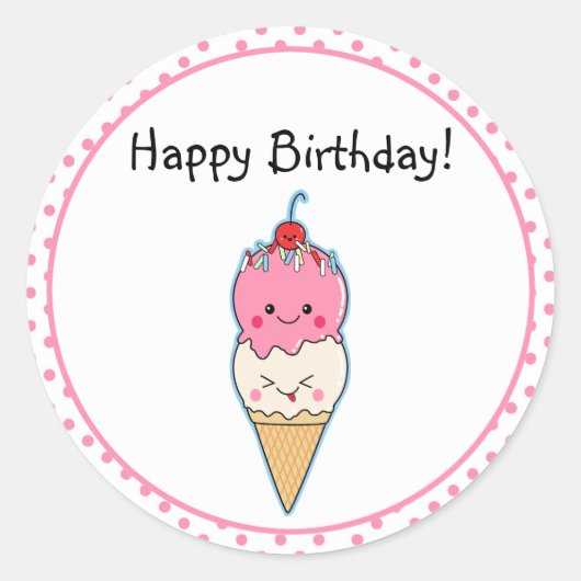 Sticker Rond Anniversaire de la crème glacée mignonne (Devant)
