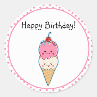 Sticker Rond Anniversaire de la crème glacée mignonne