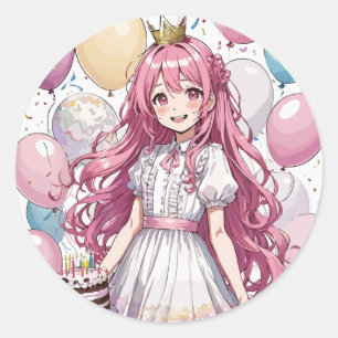 Sticker Rond Anniversaire de la fille Anime
