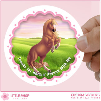 Sticker Rond Anniversaire de la fille au cheval Palomino cabré
