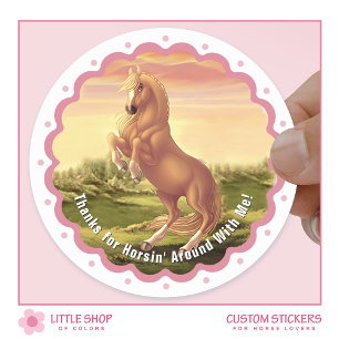 Sticker Rond Anniversaire de la Fille au Cheval Palomino Doré