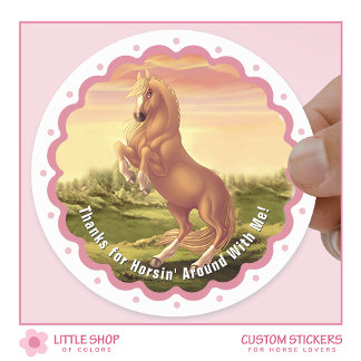 Sticker Rond Anniversaire de la Fille au Cheval Palomino Doré