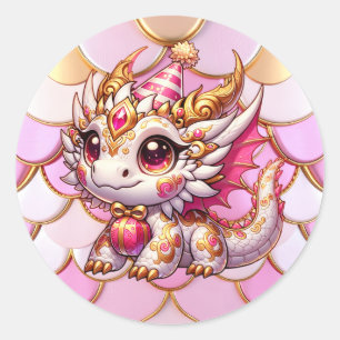 Sticker Rond Anniversaire de la fille de Dragon Rose et Or