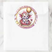 Sticker Rond Anniversaire de la fille Dragon d'or et de rose (Sac)