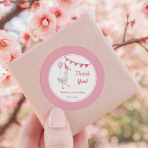Sticker Rond Anniversaire de la fille rose d'Oie sotte