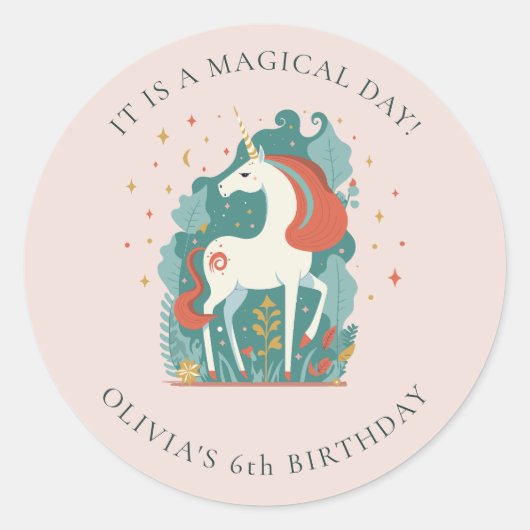 Sticker Rond Anniversaire de la licorne magique (Devant)