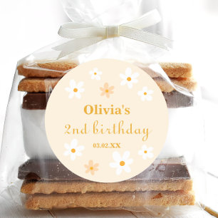 Sticker Rond Anniversaire de la marguerite jaune et blanc