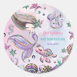 Sticker Rond Anniversaire de la petite fille de la sirène de m