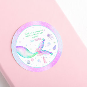 Sticker Rond Anniversaire de la sirène rose violet