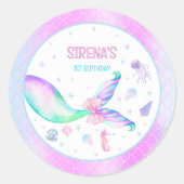 Sticker Rond Anniversaire de la sirène rose violet (Devant)