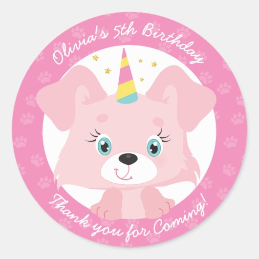 Sticker Rond Anniversaire de la Unicorn Puppy (Devant)