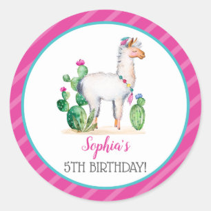 Sticker Rond Anniversaire de lama d'aquarelle