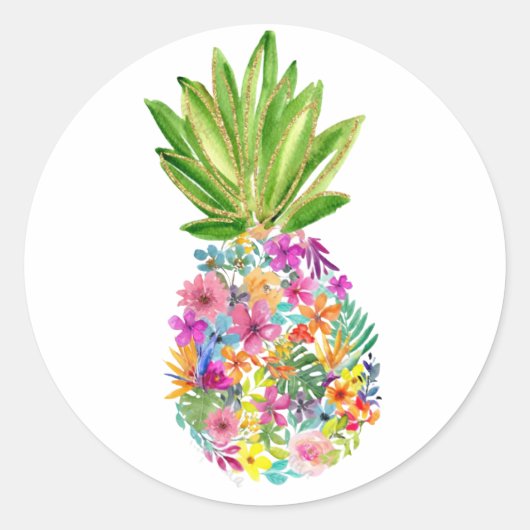 Sticker Rond Anniversaire de l'ananas, Luau, Anniversaire de l' (Devant)