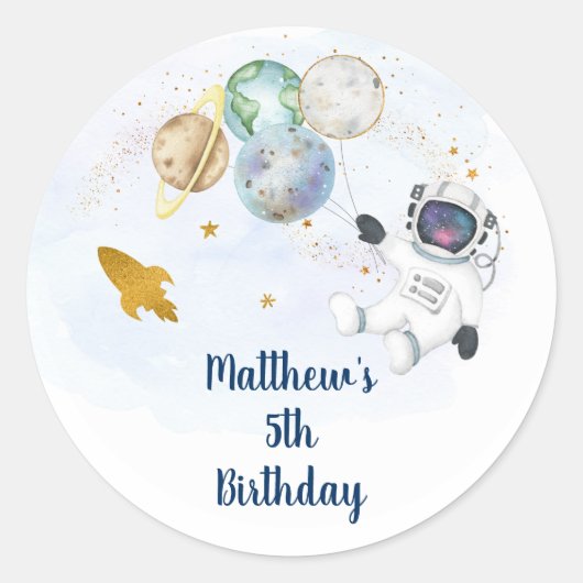 Sticker Rond Anniversaire de l'astronaute Blue Gold (Devant)