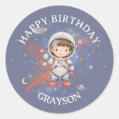 Sticker Rond Anniversaire de l'Astronaute Garçon de l'Espace (Devant)