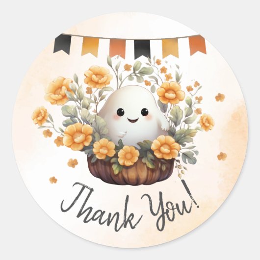 Sticker Rond Anniversaire de l'Halloween Ghost Cute (Devant)